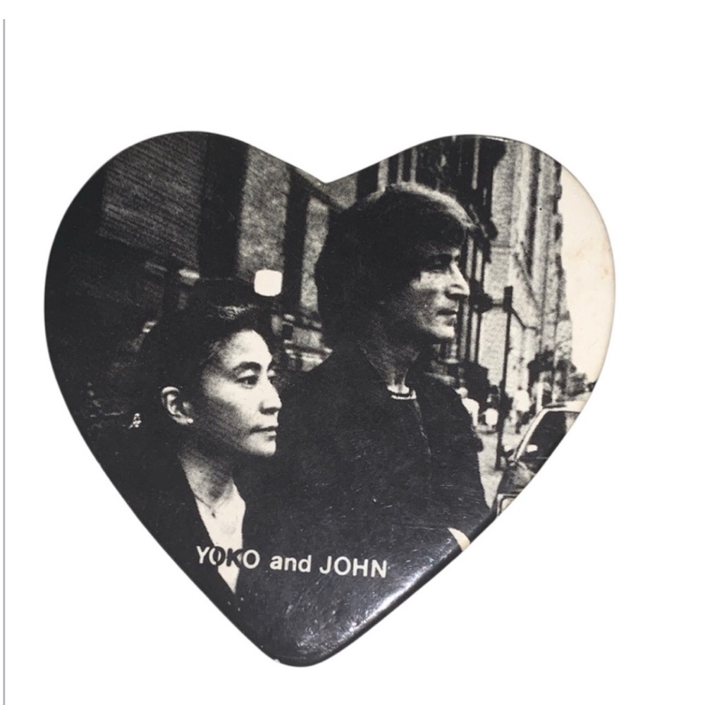 Vintage Beatles John & Yoko Heart-Shaped Photo button Pin